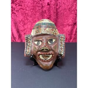 Vintage Wall Decor - Hand Painted Wood Ceremonial Mask - Central American